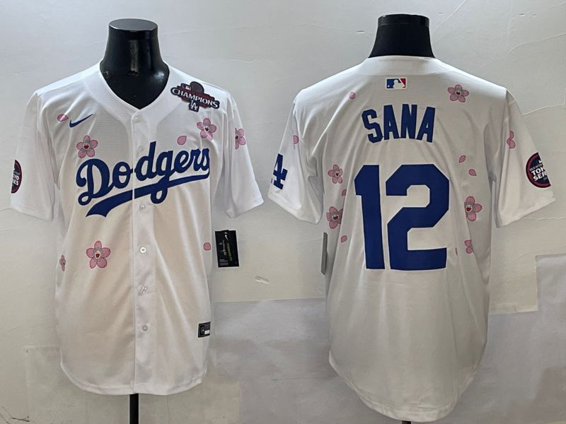 Men Los Angeles Dodgers 12 Sana White Sakura Edition 2025 Nike MLB Jersey style 5